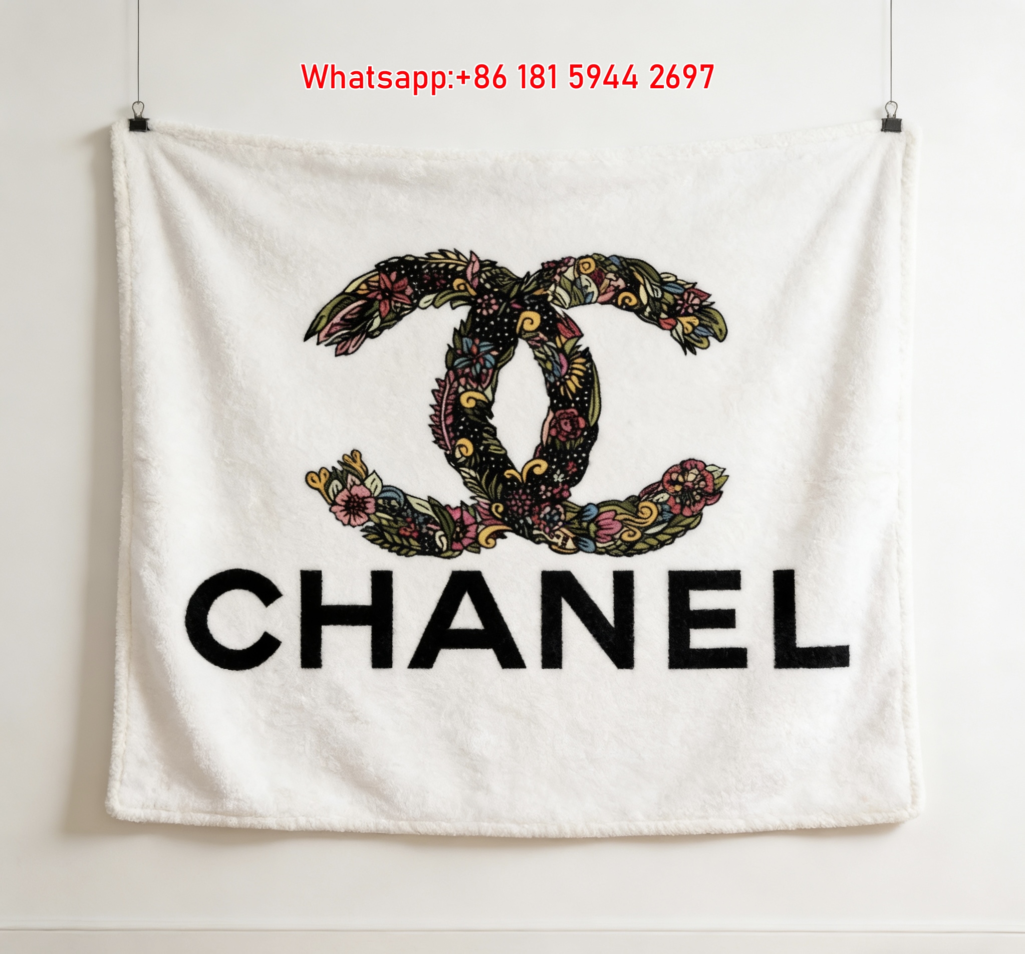 Chanel Flannel Throw Blanket Elegant Floral & Leaf Art Print IMG_7335